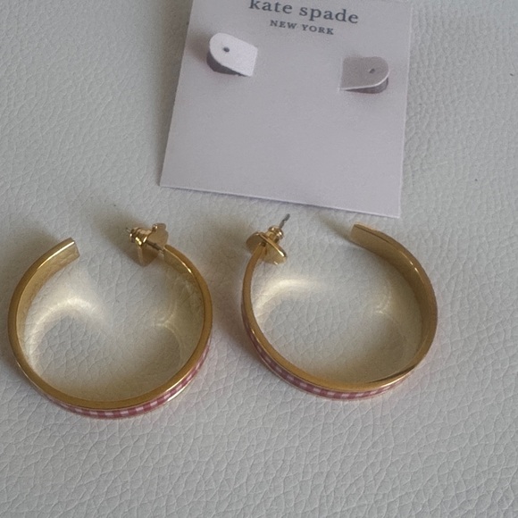 Kate Spade Gold and Pink Checkered Hoop Earrings - Picture 8 of 12